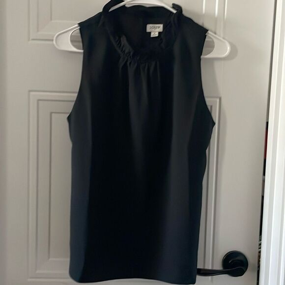 J. Crew Factory Black Ruffle Neck Sleeveless Blouse - Picture 1 of 5
